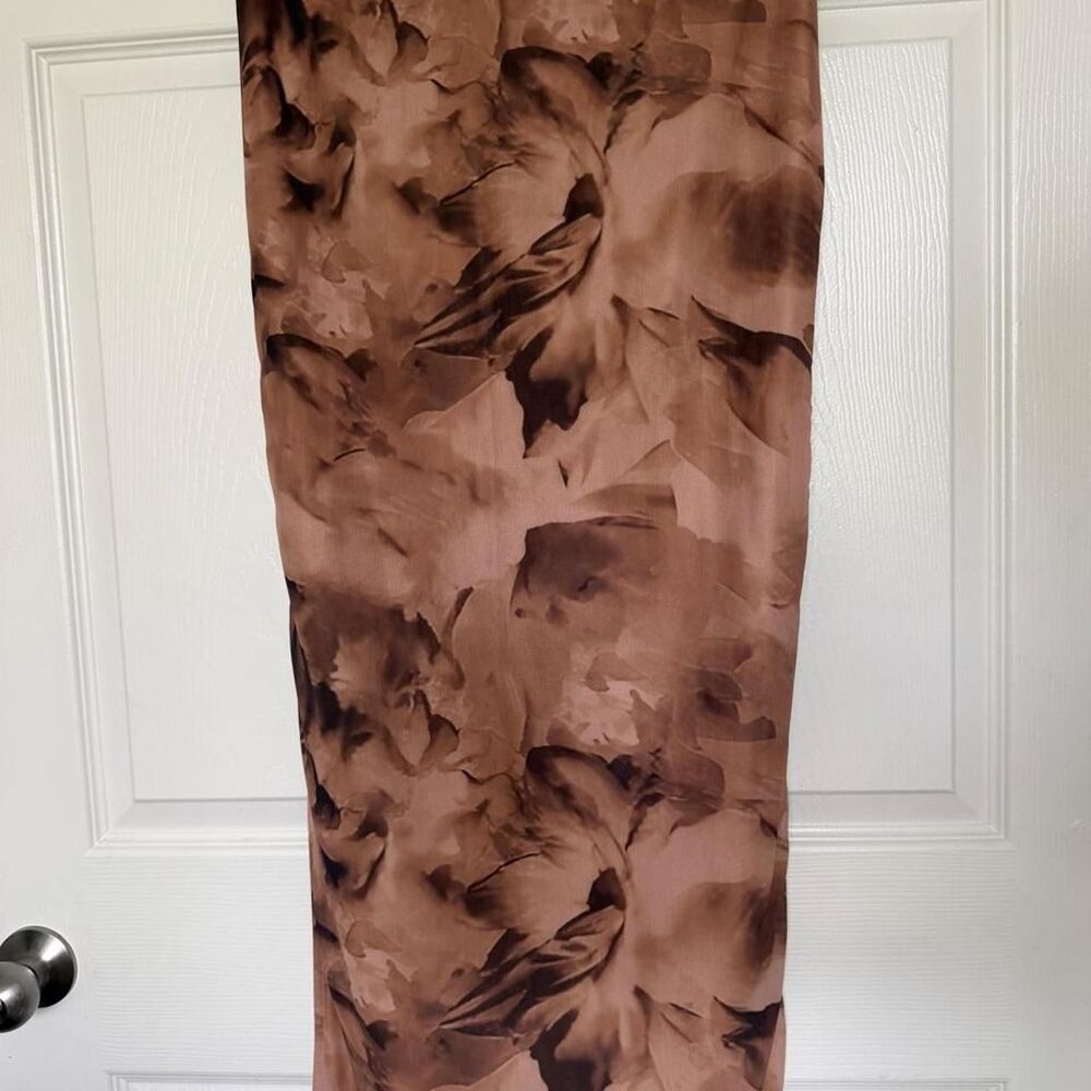 Women's Brown & Cream Floral Maxi Skirt w/ Side Slit Large